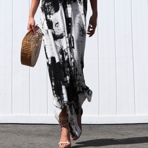 Shirt Dress, Black & White Button Down Dress, Modest Maxi, Summer Shirt Dress - Picture 2 of 11